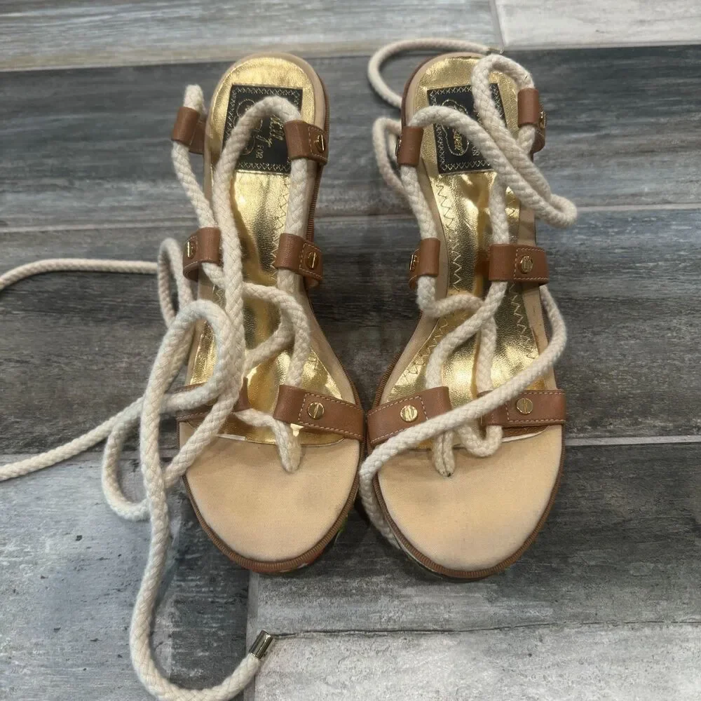Milly For Sperry top-Sider leather lace up rope wedge sandals Floral Size 6